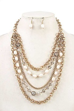 MULTI ROW BEAD ACCENT NECKLACE SET