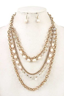 MULTI ROW BEAD ACCENT NECKLACE SET