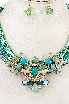 ORNATE ROPE CRYSTAL GEM NECKLACE SET