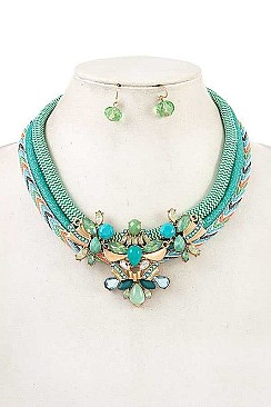 ORNATE ROPE CRYSTAL GEM NECKLACE SET