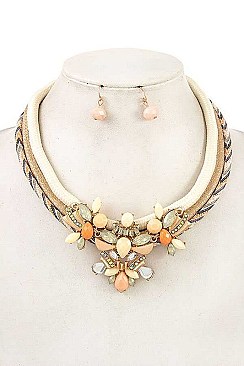 ORNATE ROPE CRYSTAL GEM NECKLACE SET