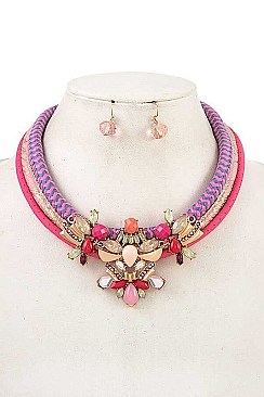 ORNATE ROPE CRYSTAL GEM NECKLACE SET