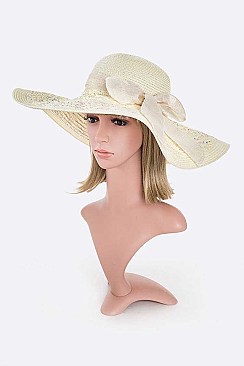Pack of 6 Large Bow Floppy Straw Hat Set
