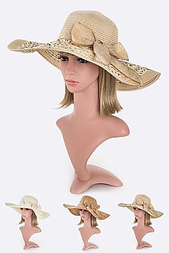 Pack of 6 Large Bow Floppy Straw Hat Set