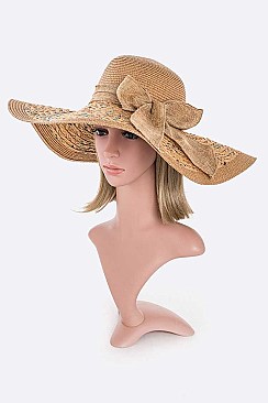 Pack of 6 Large Bow Floppy Straw Hat Set