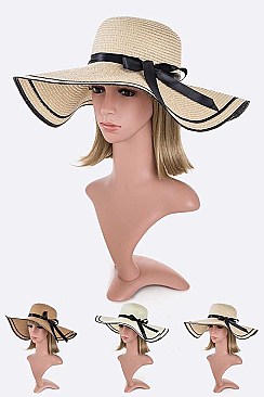 Pack of 6 Stripe Classy Straw Floppy Hat Set