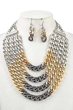 TETRA-LAYERED MULTI CHAIN STATEMENT NECKLACE SET