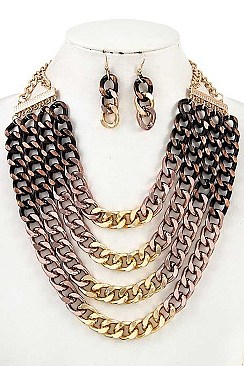 TETRA-LAYERED MULTI CHAIN STATEMENT NECKLACE SET