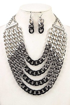 TETRA-LAYERED MULTI CHAIN STATEMENT NECKLACE SET