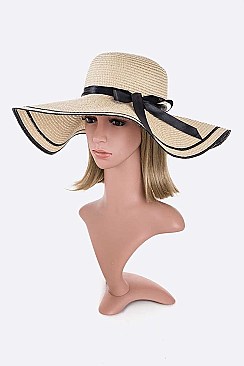 Pack of 6 Stripe Classy Straw Floppy Hat Set