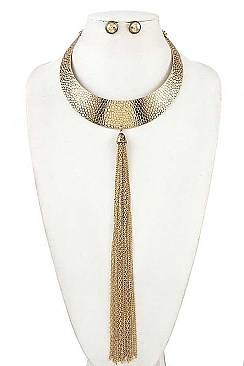 CHAIN TASSEL METAL ACCENT LINK NECKLACE