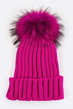 Stylish Raccoon Fur PomPom Knit Beanie LA-EMH8574