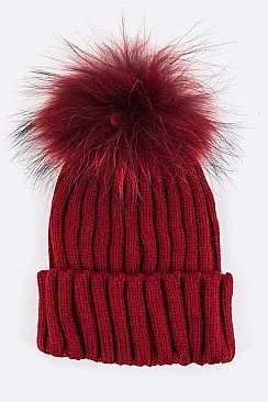 Stylish Raccoon Fur PomPom Knit Beanie LA-EMH8574