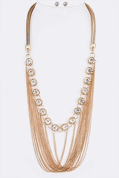 Long Fringe Chain Crystal Necklace Set