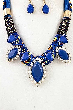 RHINESTONE ROPE BIB NECKLACE SET