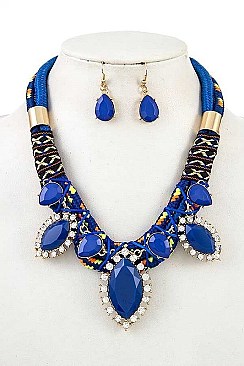 RHINESTONE ROPE BIB NECKLACE SET