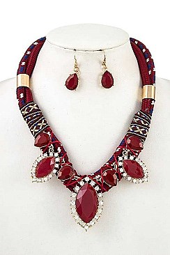 RHINESTONE ROPE BIB NECKLACE SET