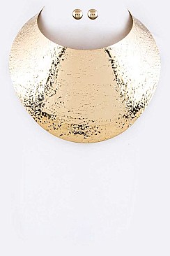 Posh Iconic Hammered Metal Bib Choker Set LA-KS7014Z