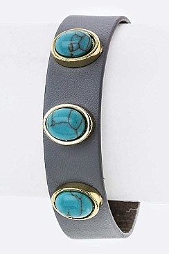 Fashionable Gem Stone Leather Cuff LA-B6081