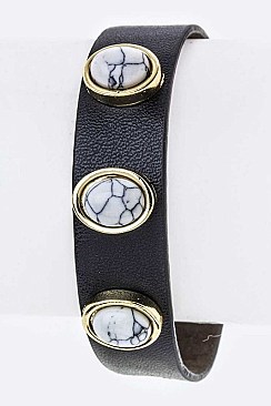 Fashionable Gem Stone Leather Cuff LA-B6081