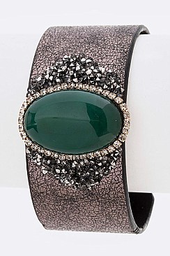 Genuine Stone Metallic Leather Cuff LA-JCB1131