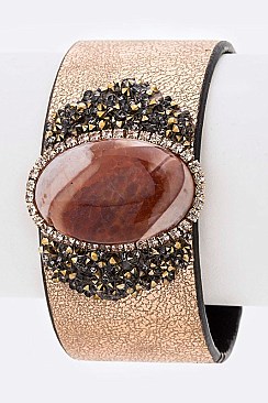 Genuine Stone Metallic Leather Cuff LA-JCB1131