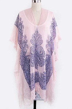 Crinkle Tribal Print Kimono Cardigan