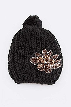 Stylish Beaded Lotus Fashion Knit Beanie LA-HT2984MF060
