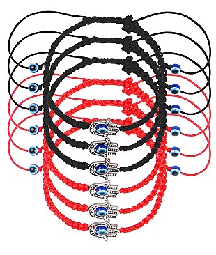Pack of 6 Red String Protection Bracelet HAMSA