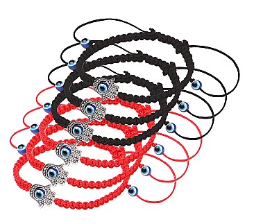 Pack of 6 Red String Protection Bracelet HAMSA