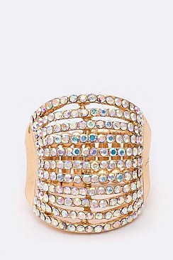 Elegant Layered Crystals Stretch Ring LARB2084