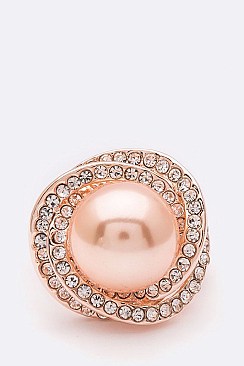 Elegant Pearl & Crystals Stretch Ring LARB2075