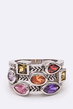 Multi Color Texture Cubic Zirconia Ring LAGKL986