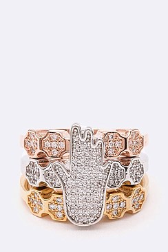 Hamsa Cubic Zirconia Tri-Tone Ring Set Hamsa CZ Tri-Tone Ring Set LAGKP275R