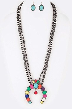 NAVAJO BEADS SQUASH BLOSSOM STATEMENT NECKLACE SET