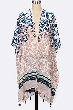 2 Tone Floral Tassel Kimono Cardigan