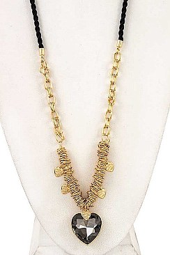 HEART PENDANT CLUSTER RING LONG NECKLACE
