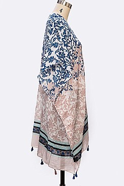 2 Tone Floral Tassel Kimono Cardigan