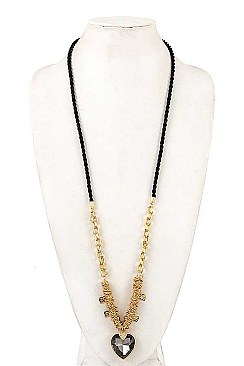 HEART PENDANT CLUSTER RING LONG NECKLACE