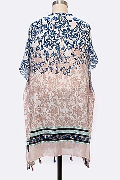 2 Tone Floral Tassel Kimono Cardigan