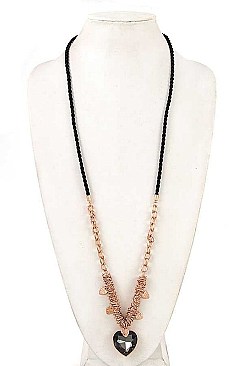 HEART PENDANT CLUSTER RING LONG NECKLACE