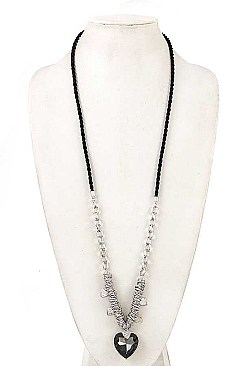 HEART PENDANT CLUSTER RING LONG NECKLACE