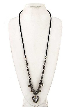 HEART PENDANT CLUSTER RING LONG NECKLACE