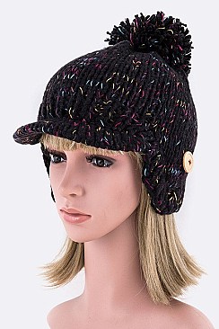 Trendy Mixed Yarn Large Pom Visor Beanie LA-SH100