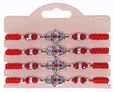 Pack of 4 Red String Protection Bracelet HAMSA