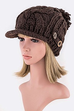 Elegant Buttons Raised Knit Visor Beanie LA-SH105