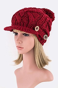 Elegant Buttons Raised Knit Visor Beanie LA-SH105