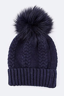 Stylish Raccoon Fur Pom Pom Cashmere Beanie