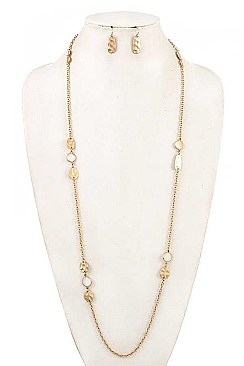 LONG HAMMERED METAL STONE NECKLACE SET