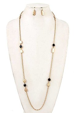 LONG HAMMERED METAL STONE NECKLACE SET